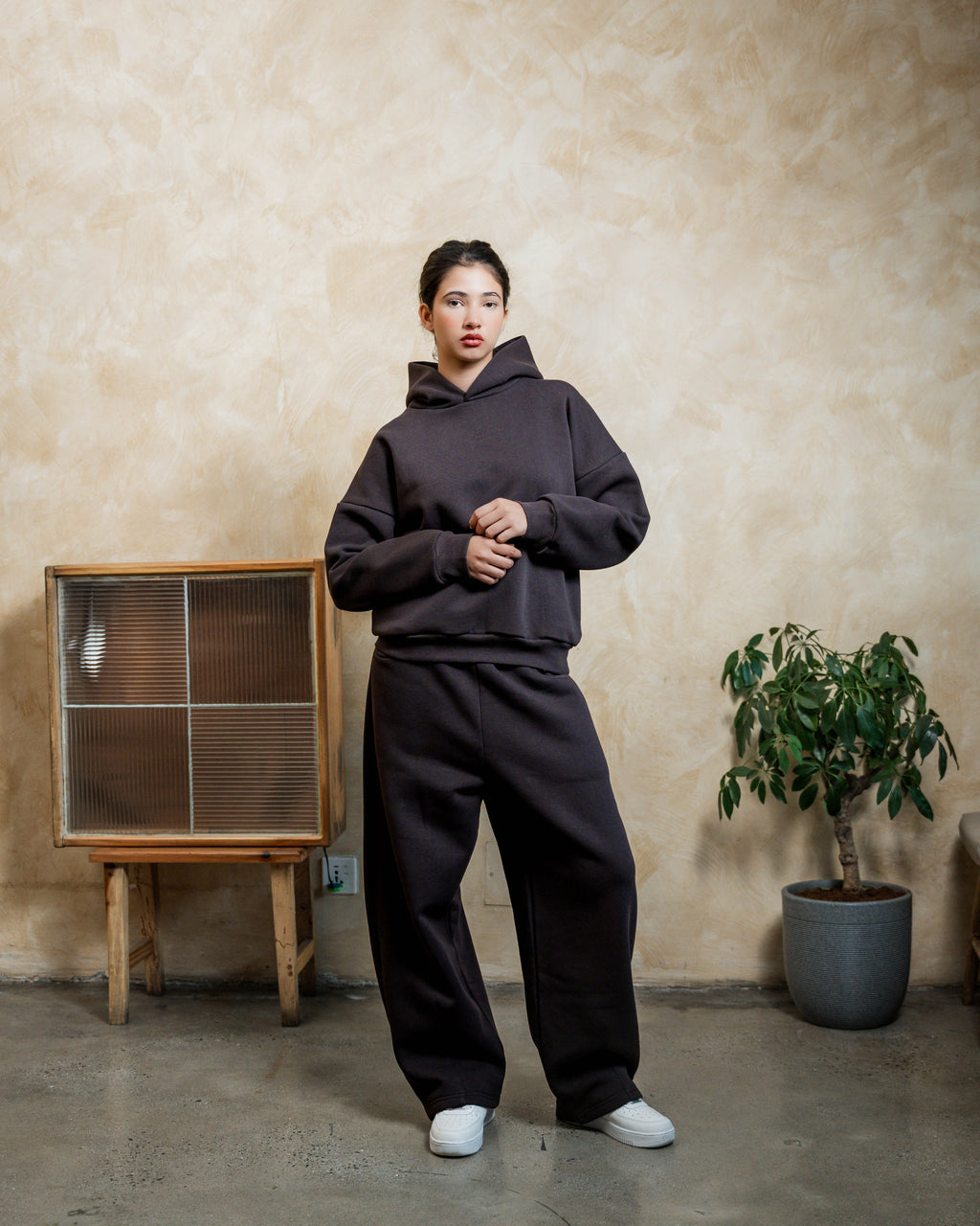 COZYLINE BROWN ESSENTIAL HOODIE