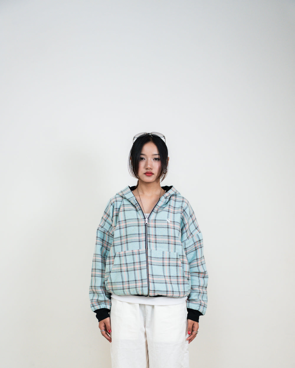 REVERSIBLE SKYBLUE PLAID HOODIE