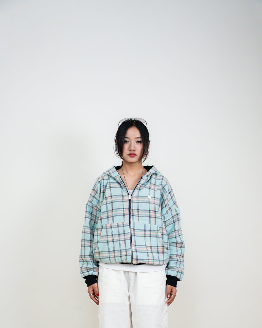 REVERSIBLE SKYBLUE PLAID HOODIE