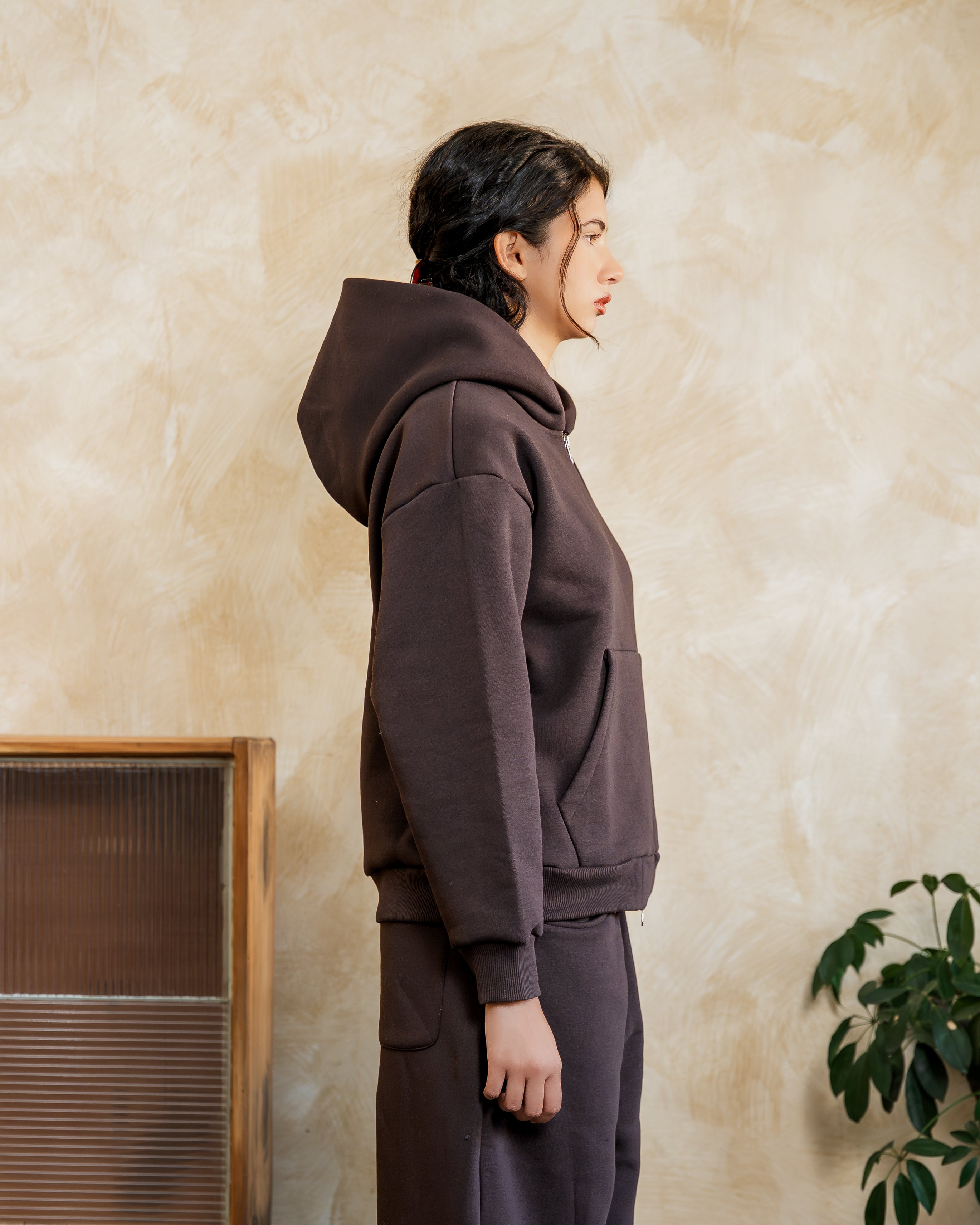 COZYLINE BROWN ESSENTIAL HOODIE